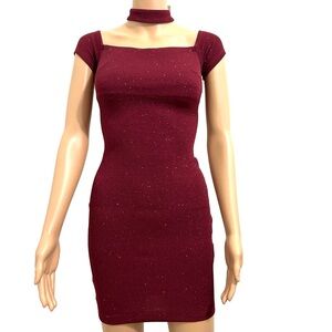 My Michelle Dark Red with Sparkle Inlay Choker Neckline off/on Shoulder